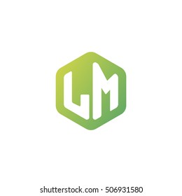 Initial letters LM rounded hexagon shape green simple modern logo