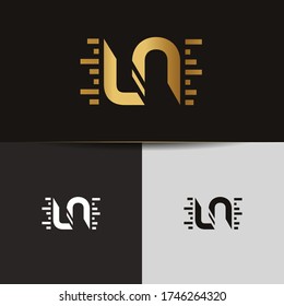 Initial Letters LN logo vector. Business logo monogram two overlap letters inside circle isolated on black background.