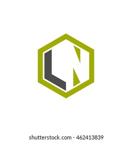 Initial letters LN negative space hexagon shape logo green black gray