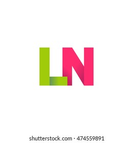 Initial letters LN overlapping fold logo green magenta