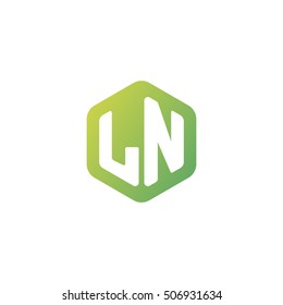 Initial letters LN rounded hexagon shape green simple modern logo