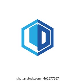 Initial letters LO negative space hexagon shape logo blue