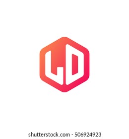 Initial letters LO rounded hexagon shape red orange simple modern logo