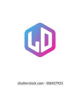 Initial letters LO rounded hexagon shape blue pink purple simple modern logo