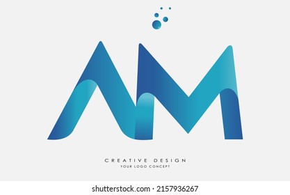 AM Initial Letters Logo Design with overlapping linked fold blue Colors.