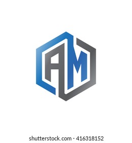 AM initial letters loop linked hexagon logo black gray blue