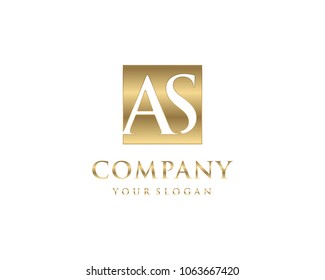 AS initial letters looping linked box elegant logo golden black background