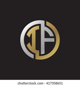 IF initial letters looping linked circle elegant logo golden silver black background