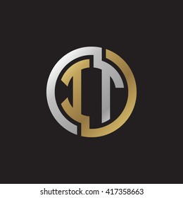 IT initial letters looping linked circle elegant logo golden silver black background