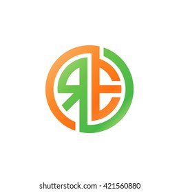 RE initial letters looping linked circle logo orange green
