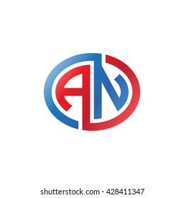 AN initial letters looping linked ellipse logo red blue