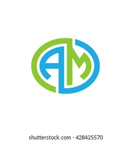 AM initial letters looping linked ellipse logo green blue
