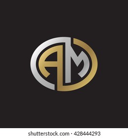 AM initial letters looping linked ellipse elegant logo golden silver black background