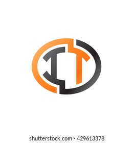 IT initial letters looping linked ellipse logo orange black