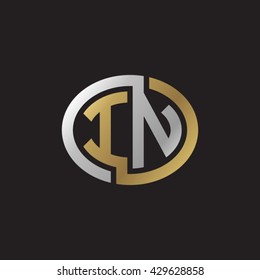 IN initial letters looping linked ellipse elegant logo golden silver black background