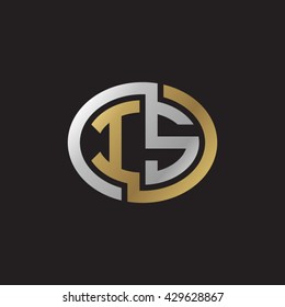 IS initial letters looping linked ellipse elegant logo golden silver black background