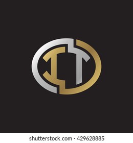 IT initial letters looping linked ellipse elegant logo golden silver black background
