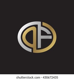 OF initial letters looping linked ellipse elegant logo golden silver black background
