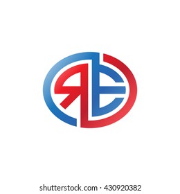 RE initial letters looping linked ellipse logo red blue