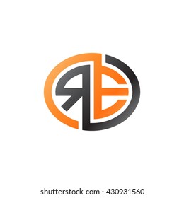 RE initial letters looping linked ellipse logo orange black