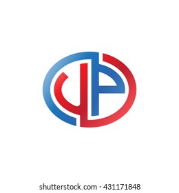 UP initial letters looping linked ellipse logo red blue