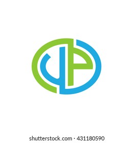 UP initial letters looping linked ellipse logo blue green