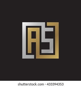 AS initial letters looping linked square elegant logo golden silver black background