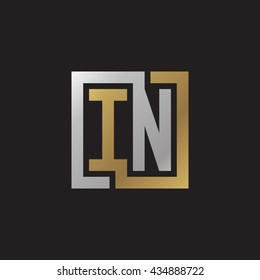 IN initial letters looping linked square elegant logo golden silver black background