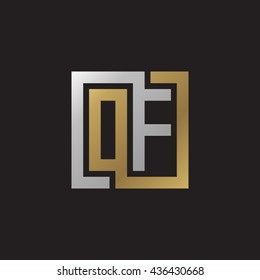 OF initial letters looping linked square elegant logo golden silver black background