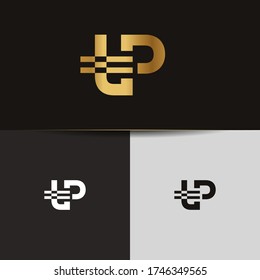 Initial Letters LP logo vector. Business logo monogram two overlap letters inside circle isolated on black background.
