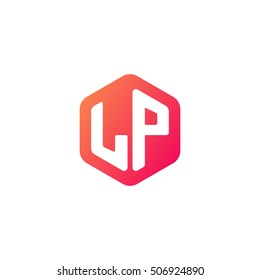 Initial letters LP rounded hexagon shape red orange simple modern logo