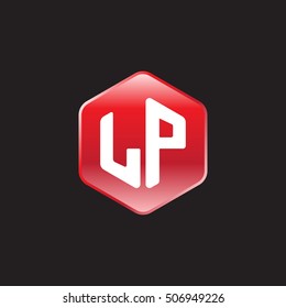 Initial letters LP rounded hexagon shape red modern logo