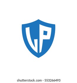 Initial letters LP shield shape blue simple logo