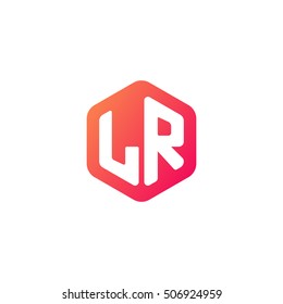 Initial letters LR rounded hexagon shape red orange simple modern logo