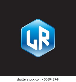 Initial letters LR rounded hexagon shape blue modern logo