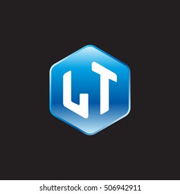Initial letters LT rounded hexagon shape blue modern logo