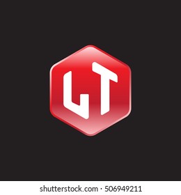 Initial letters LT rounded hexagon shape red modern logo