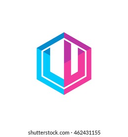 Initial letters LU hexagon box shape logo blue pink purple