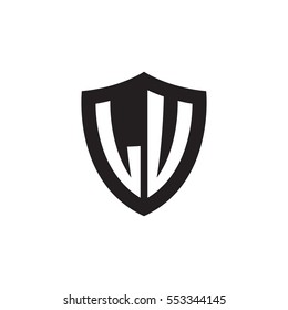 Initial letters LU, LV, shield shape black monogram logo