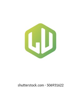 Initial letters LU rounded hexagon shape green simple modern logo