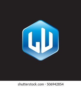 Initial letters LU rounded hexagon shape blue modern logo