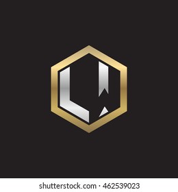 Initial letters LW negative space hexagon shape logo silver gold