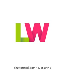 Initial letters LW overlapping fold logo green magenta