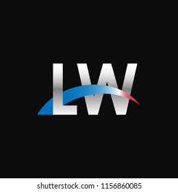 Initial letters LW overlapping movement swoosh logo, metal silver blue red color on black background