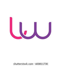 Initial letters lw, round linked overlapping lowercase logo modern design pink purple
