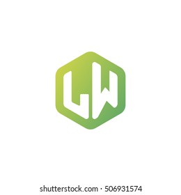 Initial letters LW rounded hexagon shape green simple modern logo