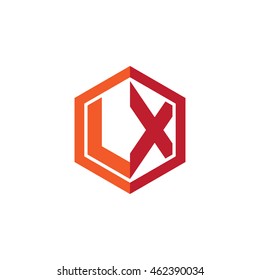 Initial letters LX hexagon shape logo red orange