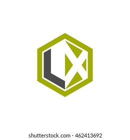Initial letters LX negative space hexagon shape logo green black gray