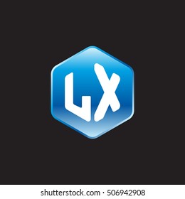 Initial letters LX rounded hexagon shape blue modern logo