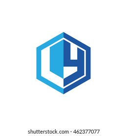 Initial letters LY negative space hexagon shape logo blue